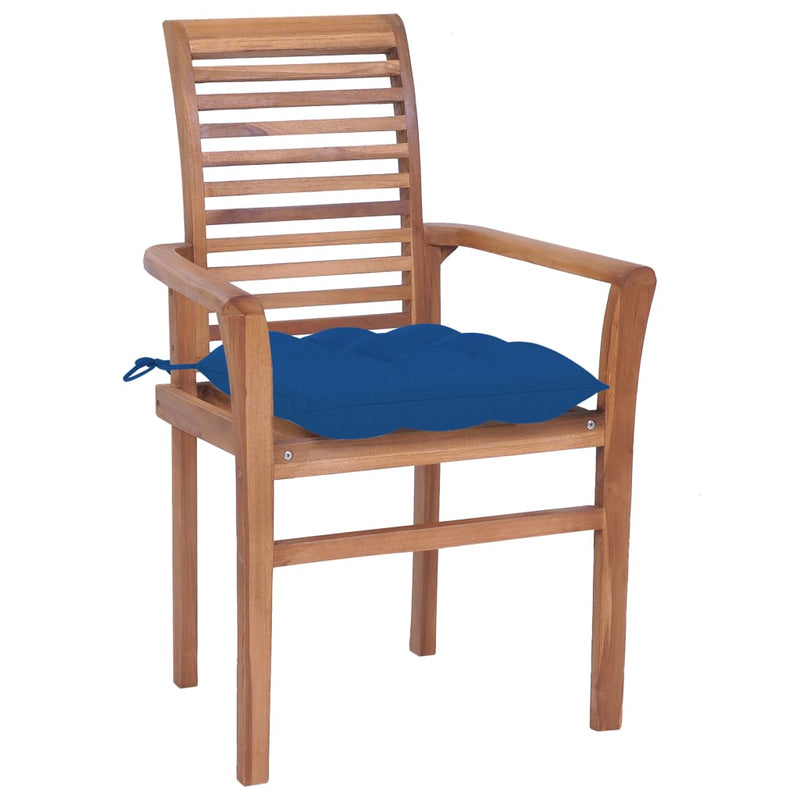 Dining Chairs 2 pcs with Blue Cushions Solid Teak Wood