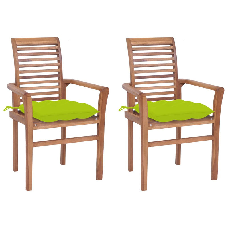 Dining Chairs 2 pcs with Bright Green Cushions Solid Teak Wood