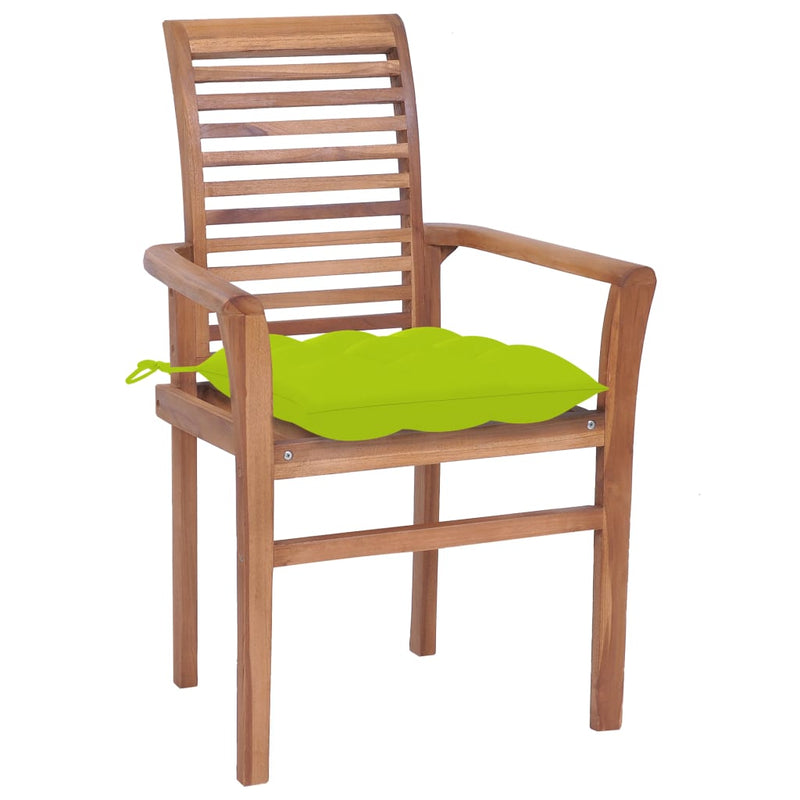 Dining Chairs 2 pcs with Bright Green Cushions Solid Teak Wood