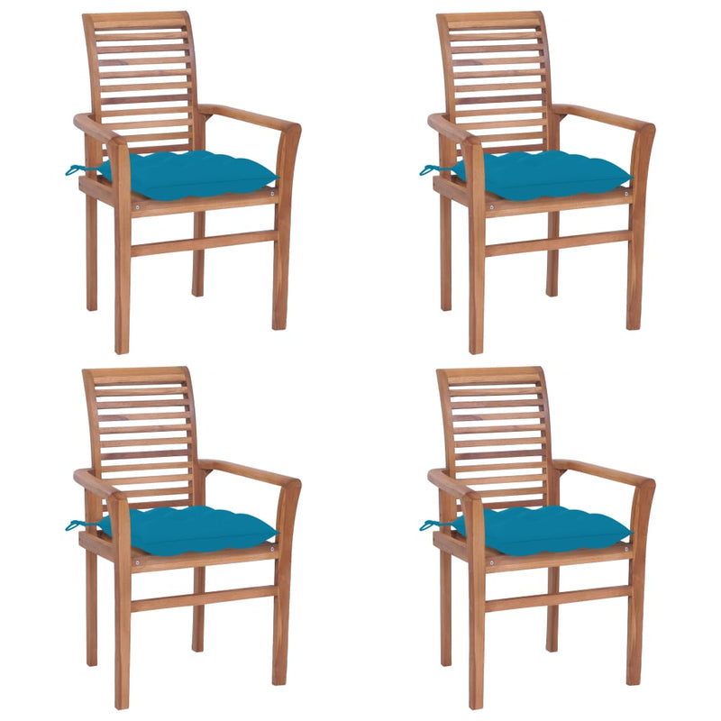 Dining Chairs 4 pcs with Light Blue Cushions Solid Teak Wood