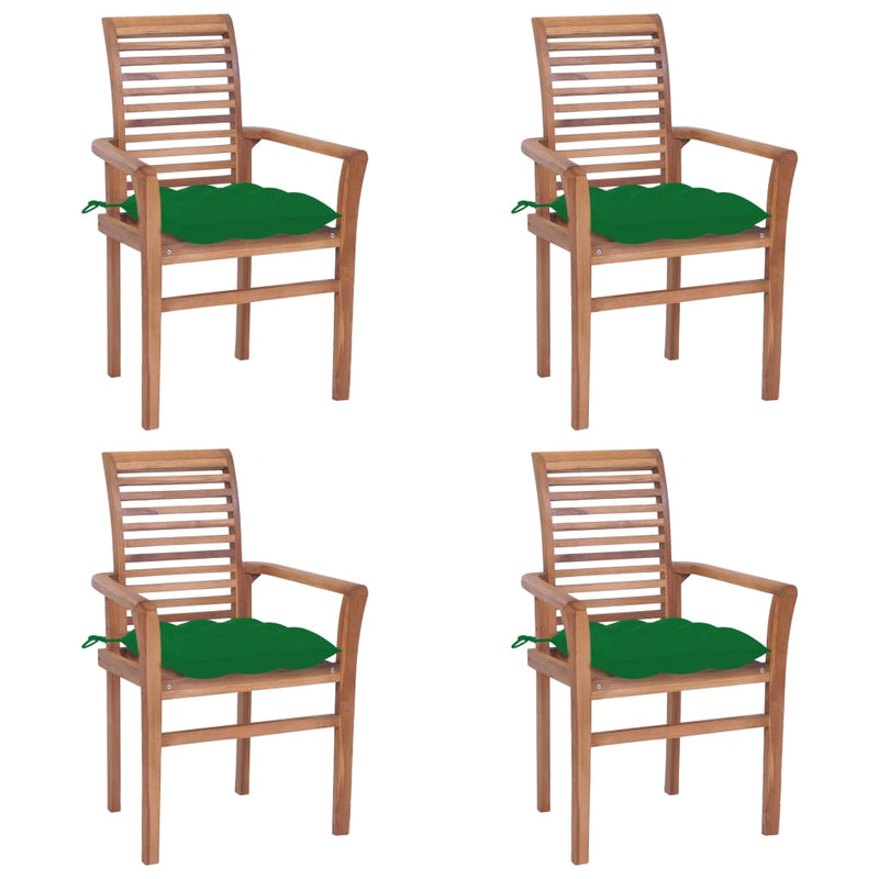 Dining Chairs 4 pcs with Green Cushions Solid Teak Wood