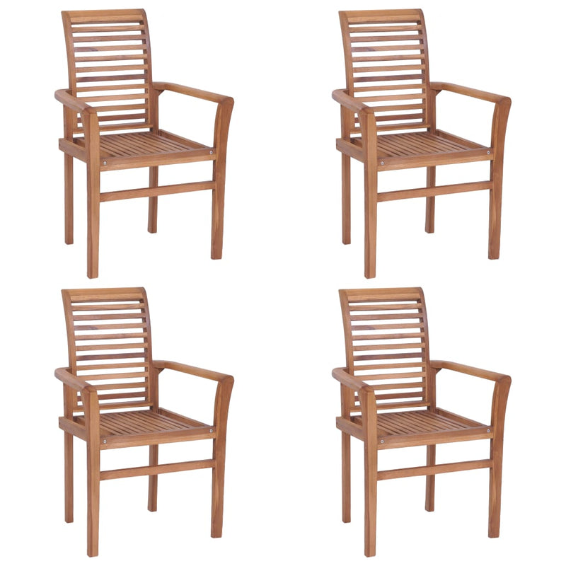 Dining Chairs 4 pcs with Red Cushions Solid Teak Wood
