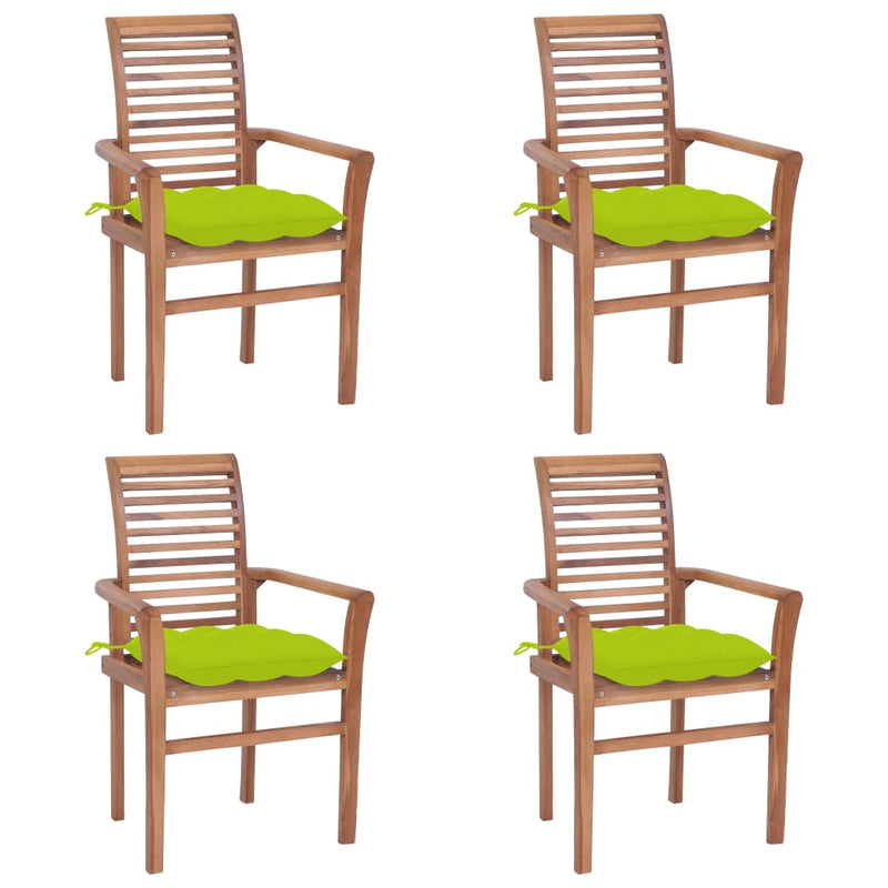 Dining Chairs 4 pcs with Bright Green Cushions Solid Teak Wood