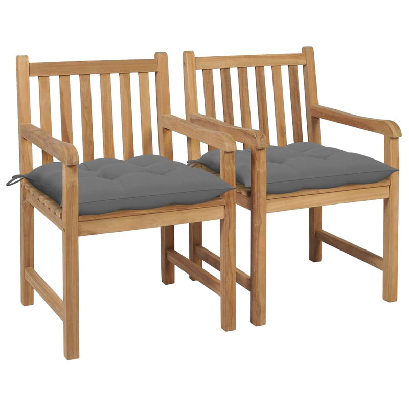 Patio Chairs 2 pcs with Gray Cushions Solid Teak Wood