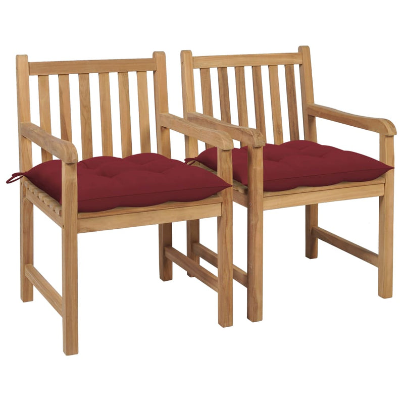 Patio Chairs 2 pcs with Wine Red Cushions Solid Teak Wood