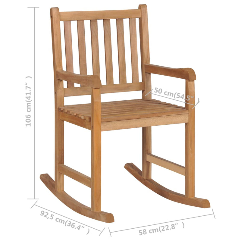 Rocking Chair with Gray Cushion Solid Teak Wood
