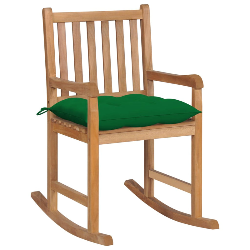 Rocking Chair with Green Cushion Solid Teak Wood