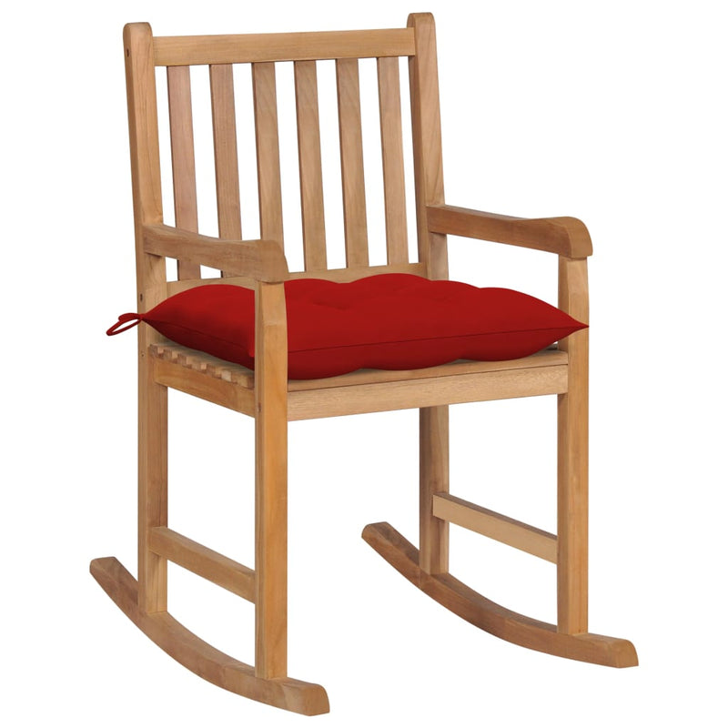 Rocking Chair with Red Cushion Solid Teak Wood