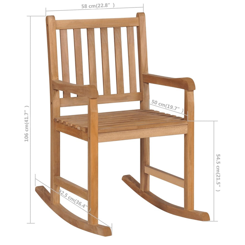 Rocking Chair with Taupe Cushion Solid Teak Wood