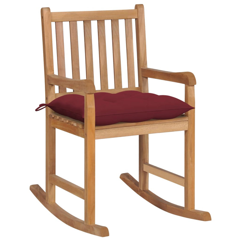 Rocking Chair with Wine Red Cushion Solid Teak Wood