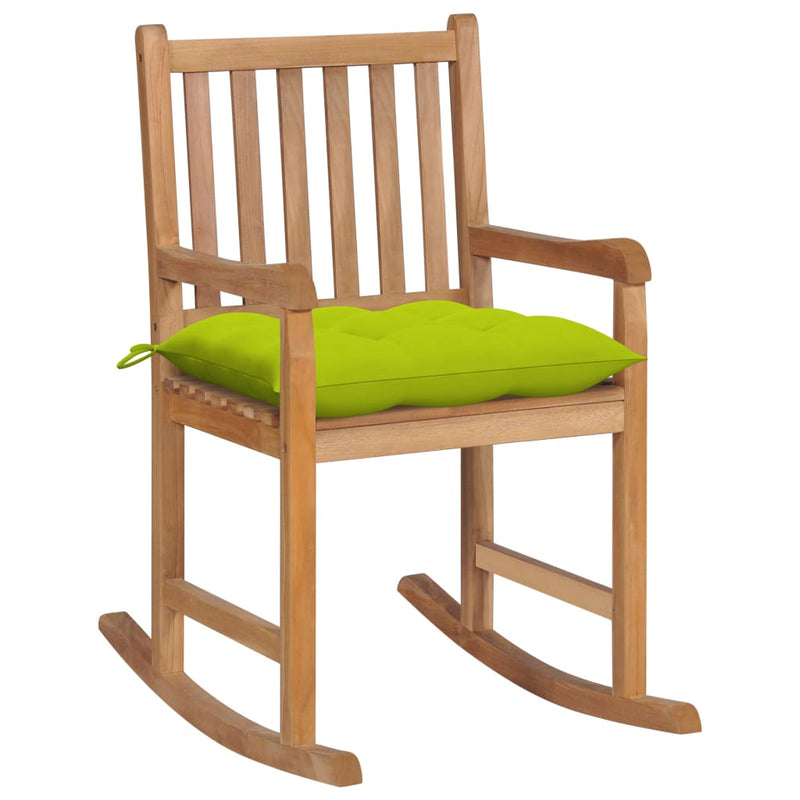Rocking Chair with Bright Green Cushion Solid Teak Wood