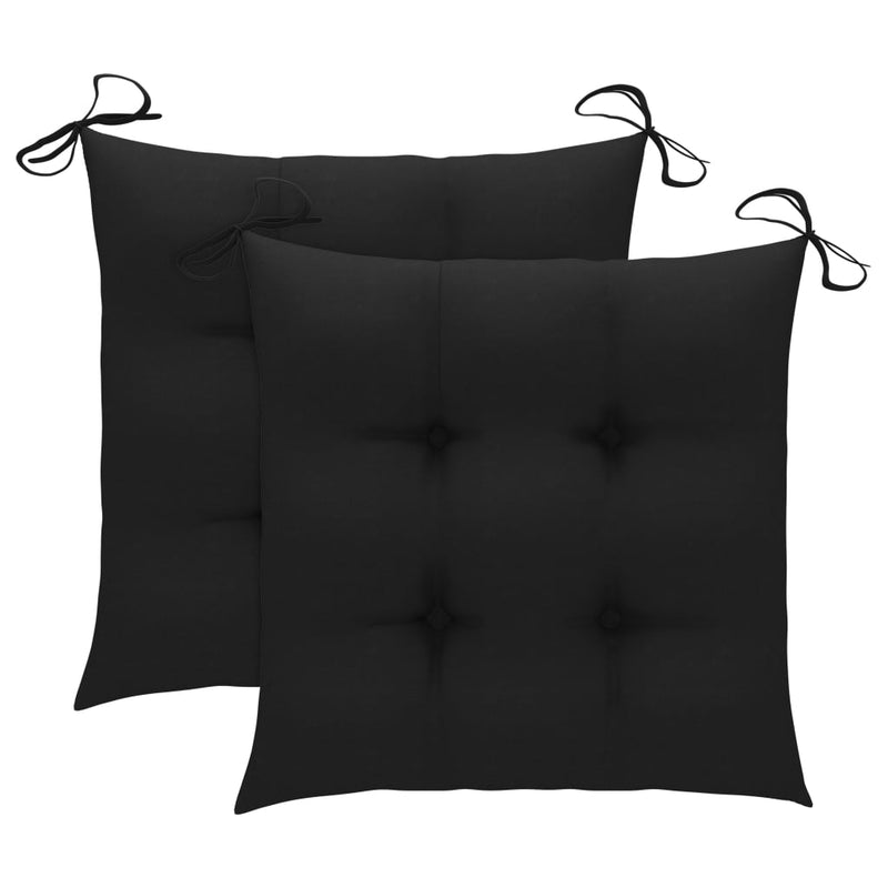 3 Piece Bistro Set with Black Cushions Solid Teak Wood