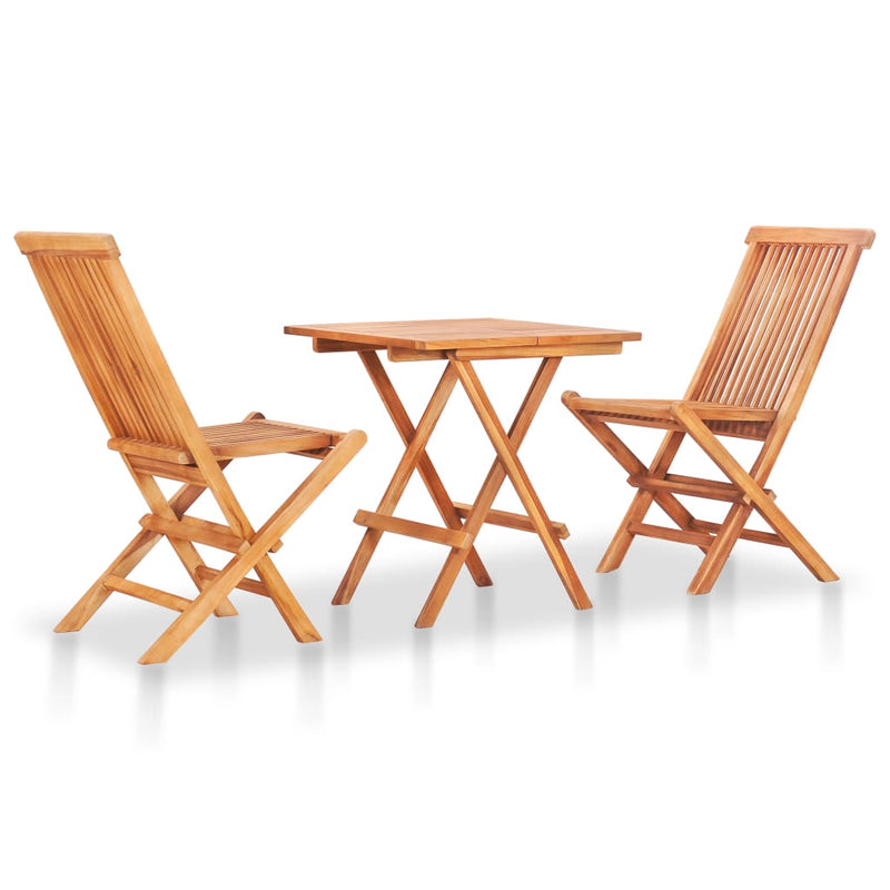 3 Piece Bistro Set with Taupe Cushions Solid Teak Wood