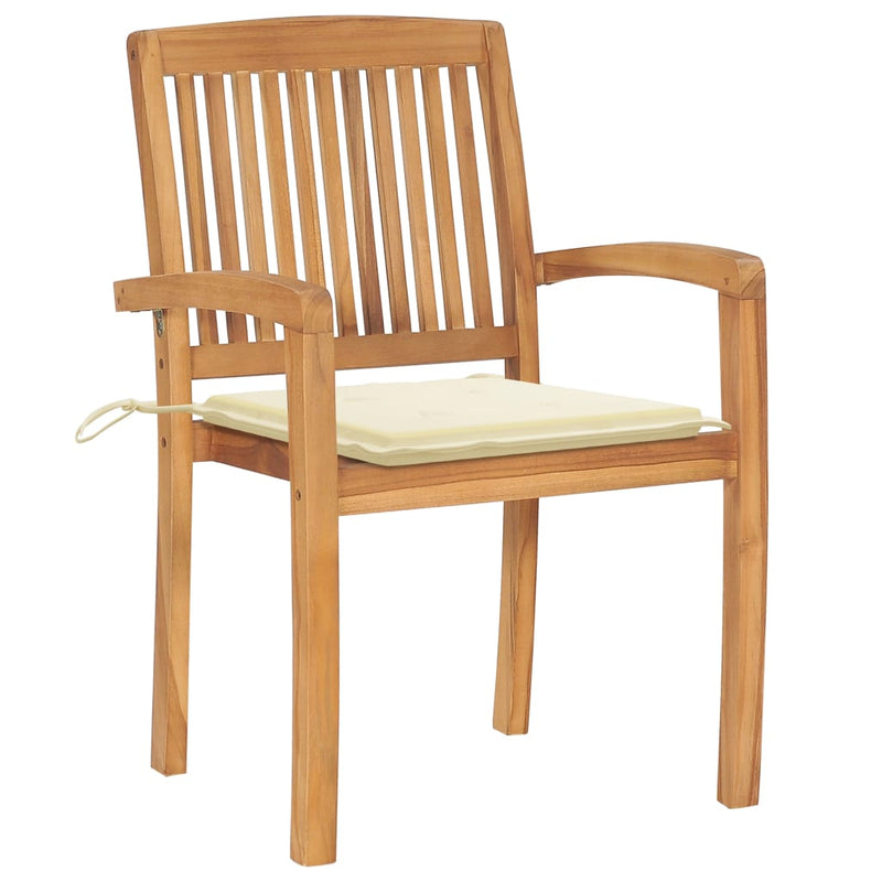 Patio Chairs 2 pcs with Cream Cushions Solid Teak Wood