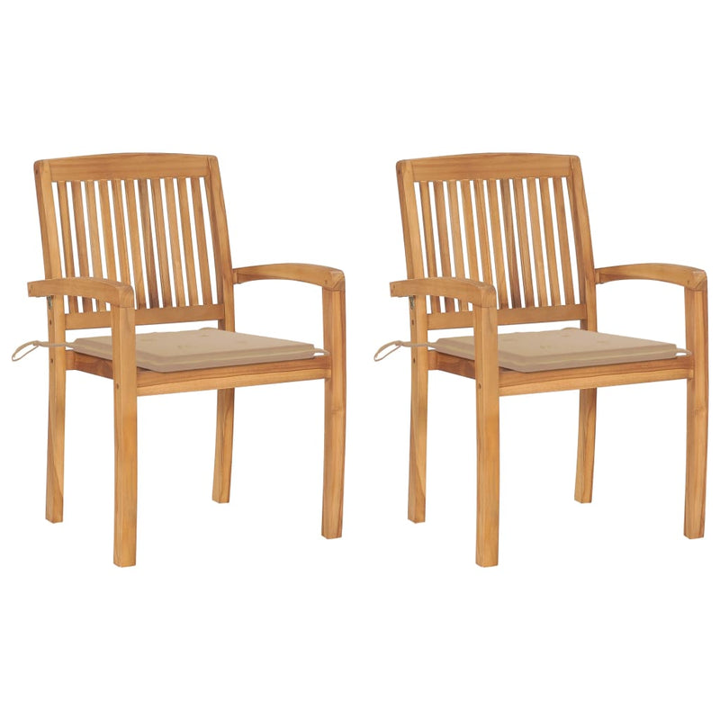 Patio Chairs 2 pcs with Beige Cushions Solid Teak Wood