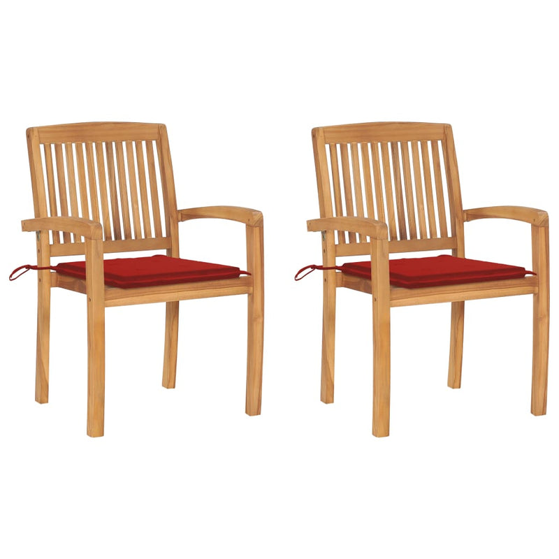 Patio Chairs 2 pcs with Red Cushions Solid Teak Wood