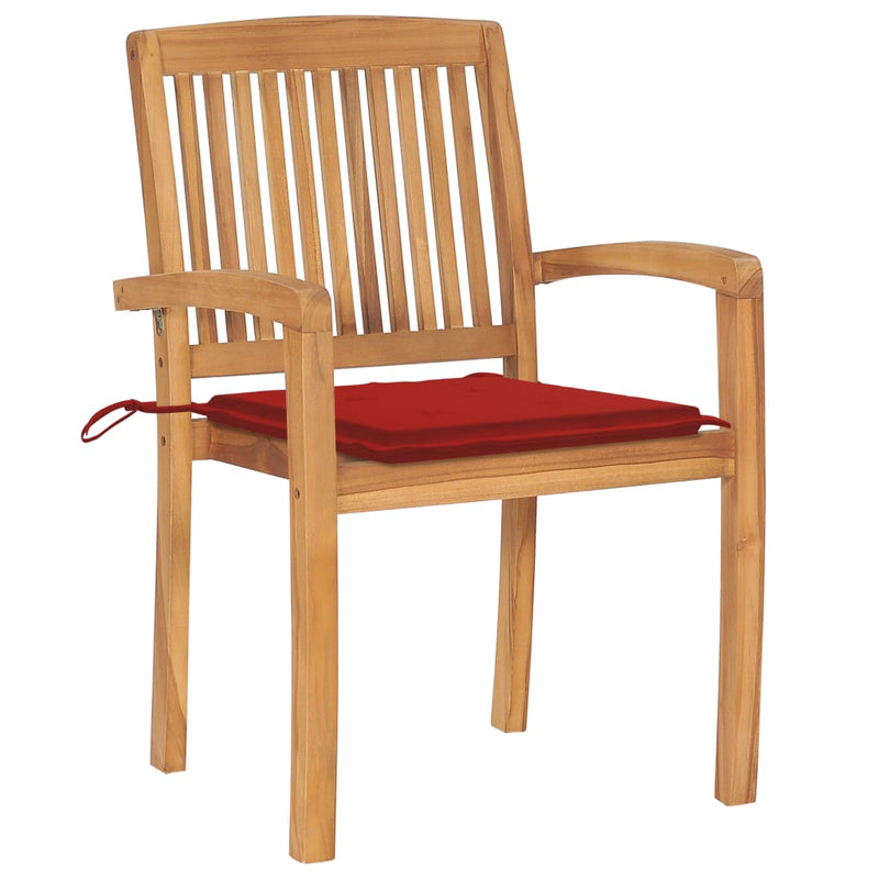 Patio Chairs 2 pcs with Red Cushions Solid Teak Wood