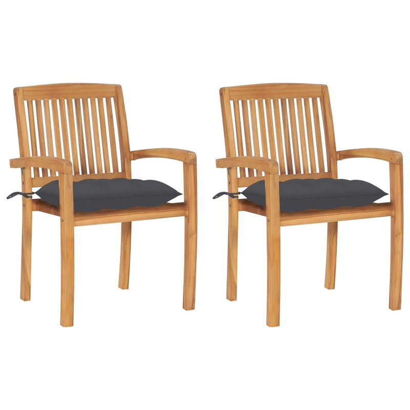 Patio Chairs 2 pcs with Anthracite Cushions Solid Teak Wood
