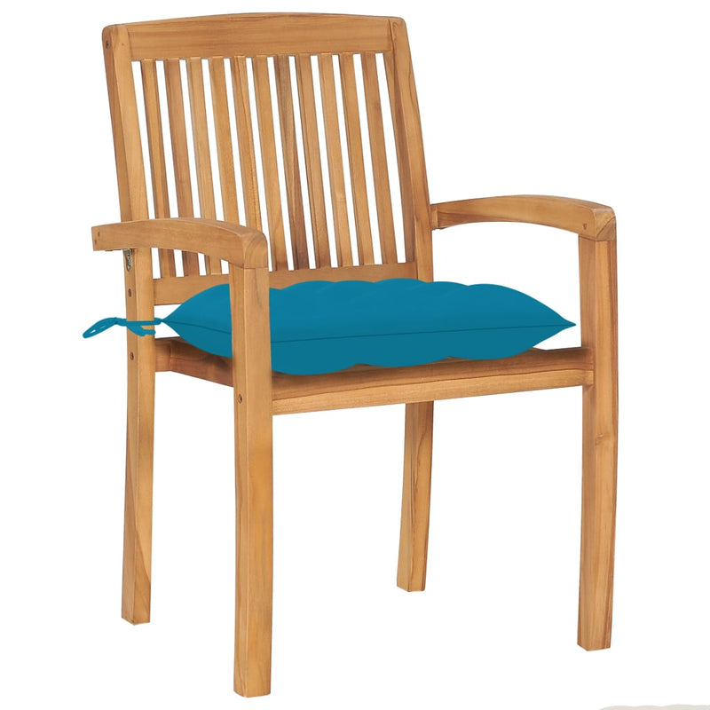 Patio Chairs 2 pcs with Light Blue Cushions Solid Teak Wood
