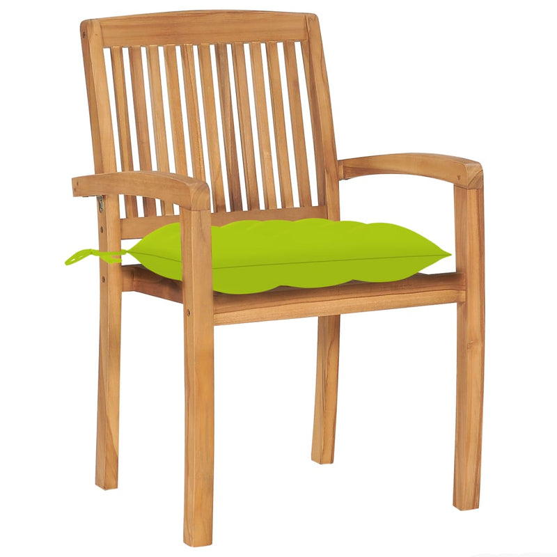 Patio Chairs 2 pcs with Bright Green Cushions Solid Teak Wood