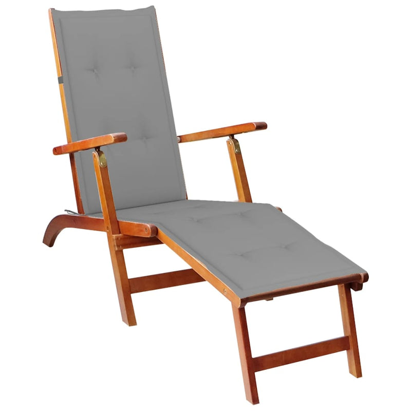 Patio Deck Chair with Footrest and Cushion Solid Acacia Wood