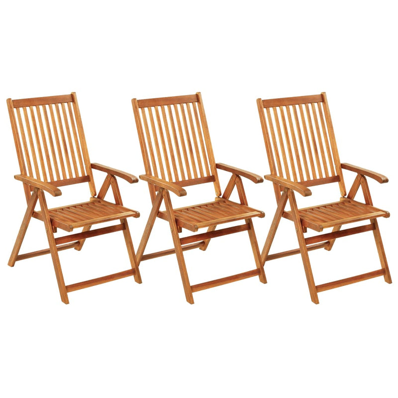 Folding Patio Chairs 3 pcs with Cushions Solid Acacia Wood
