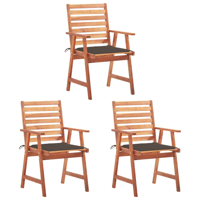 Patio Dining Chairs 3 pcs with Cushions Solid Acacia Wood