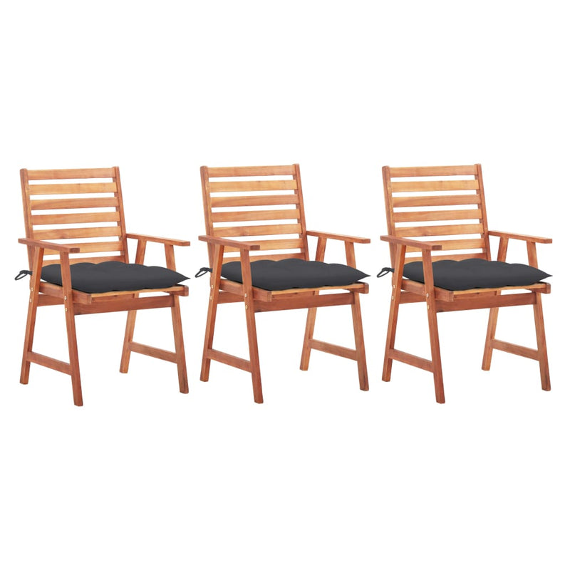 Patio Dining Chairs 3 pcs with Cushions Solid Acacia Wood