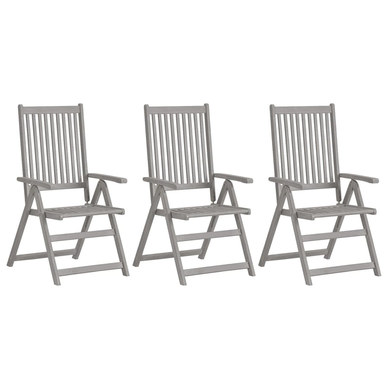 Patio Reclining Chairs 3 pcs with Cushions Solid Acacia Wood