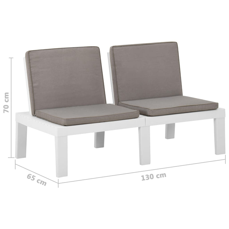 Patio Lounge Benches with Cushions 2 pcs Plastic White