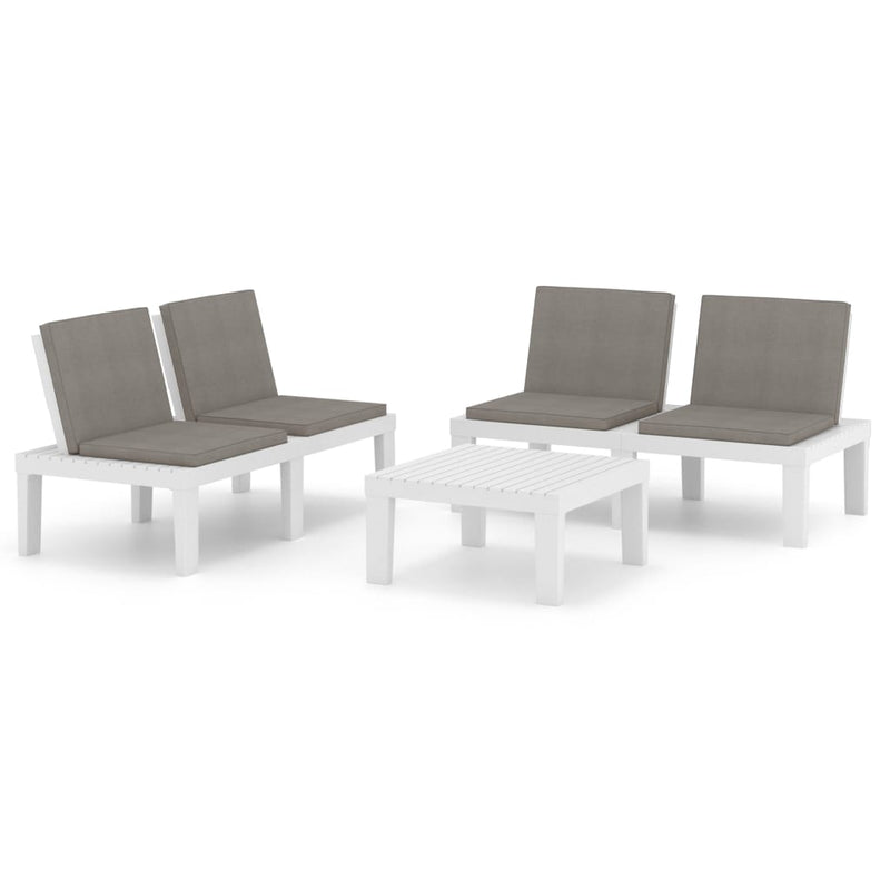 3 Piece Patio Lounge Set with Cushions Plastic White