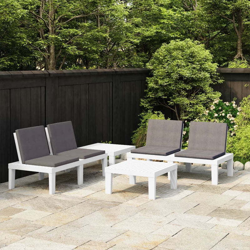 4 Piece Patio Lounge Set with Cushions Plastic White