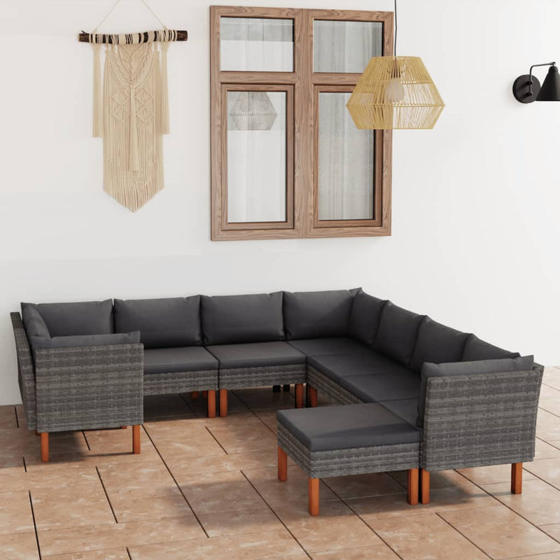 9 Piece Patio Lounge Set with Cushions Poly Rattan Gray