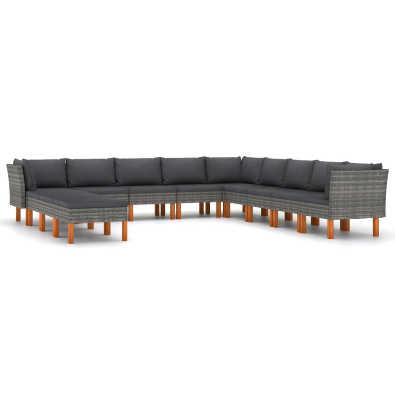 12 Piece Patio Lounge Set with Cushions Poly Rattan Gray