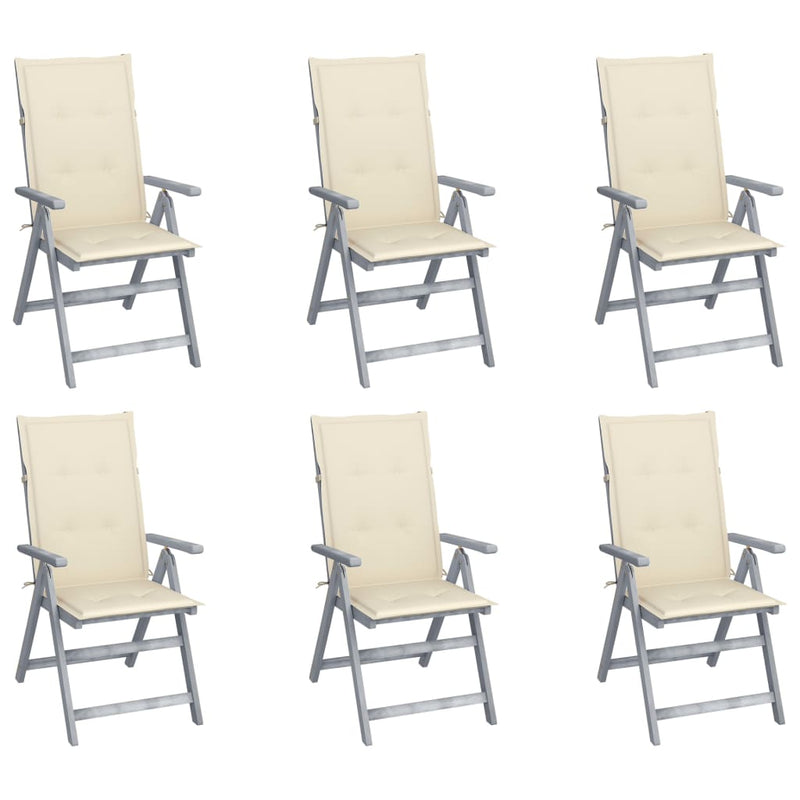 Patio Reclining Chairs 6 pcs with Cushions Solid Acacia Wood