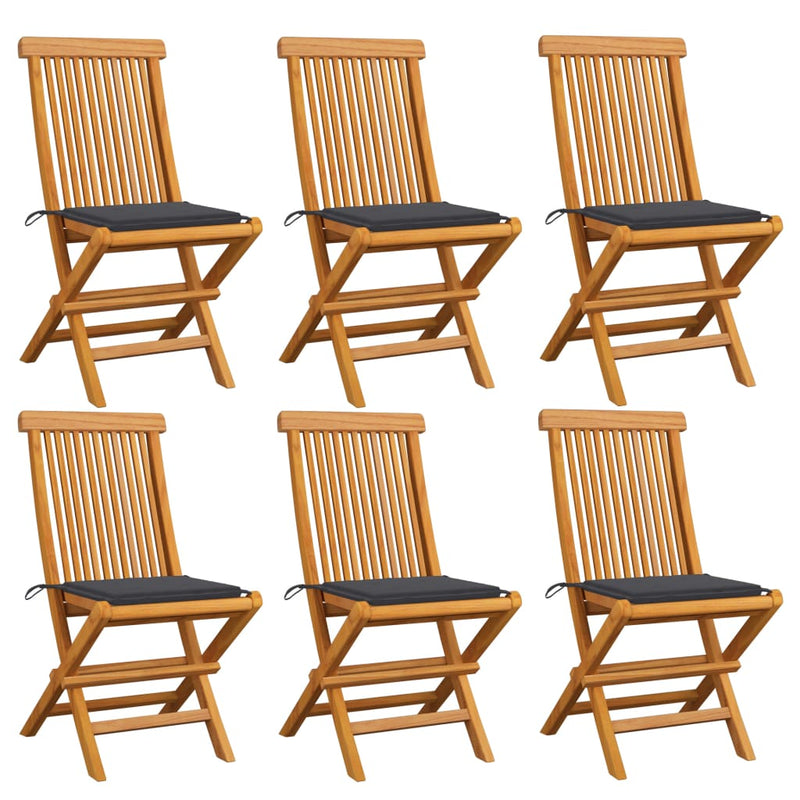 Patio Chairs with Anthracite Cushions 6 pcs Solid Teak Wood