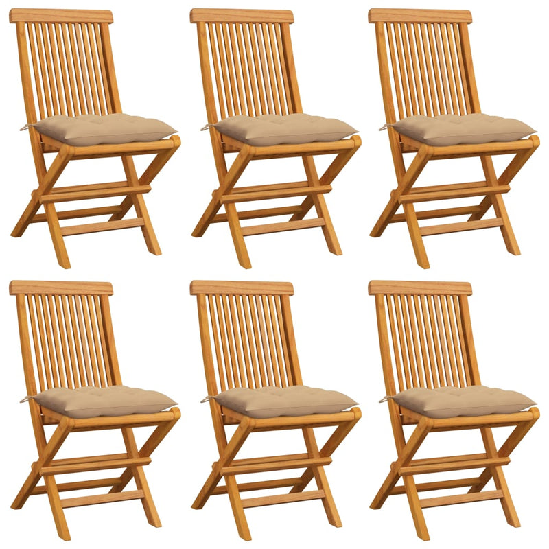Patio Chairs with Beige Cushions 6 pcs Solid Teak Wood