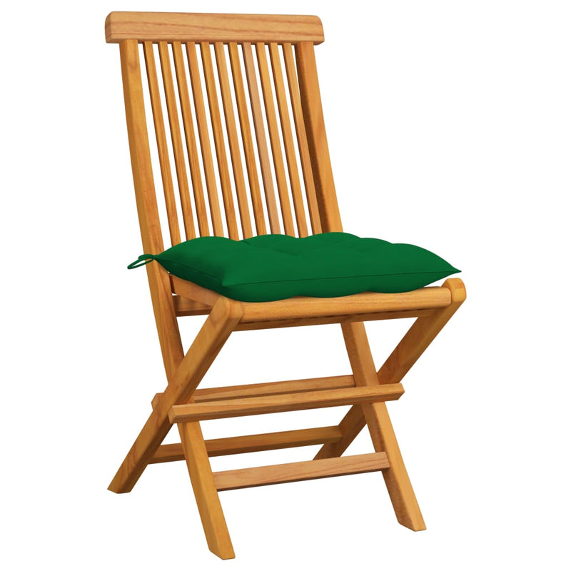 Patio Chairs with Green Cushions 6 pcs Solid Teak Wood