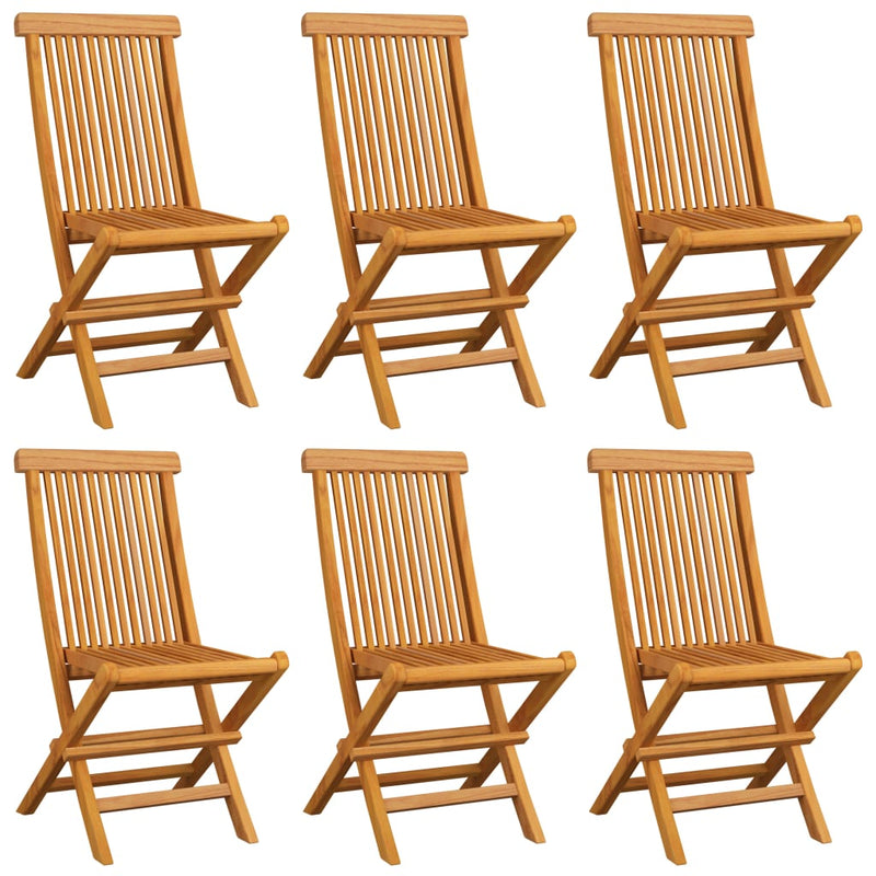 Patio Chairs with Green Cushions 6 pcs Solid Teak Wood