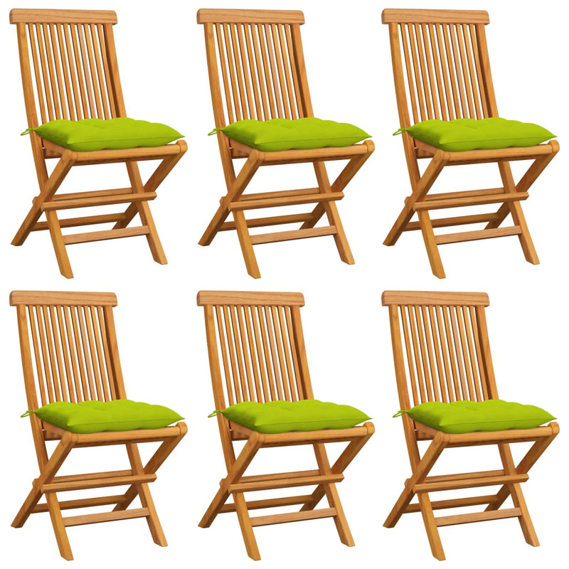 Patio Chairs with Bright Green Cushions 6 pcs Solid Teak Wood