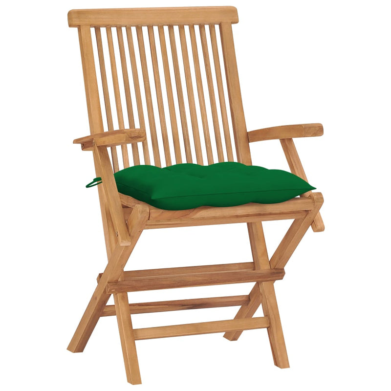 Patio Chairs with Green Cushions 4 pcs Solid Teak Wood