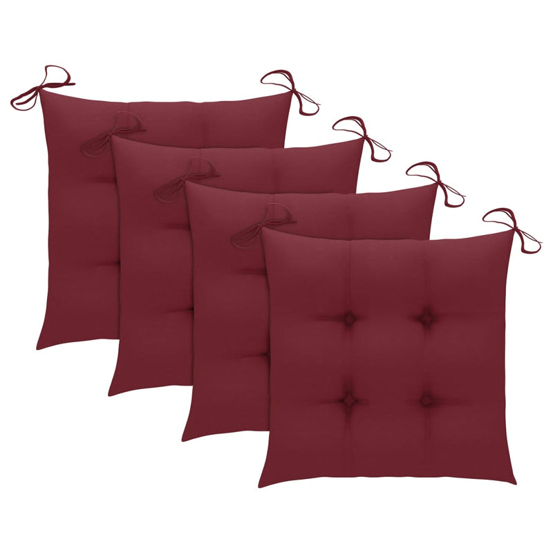Patio Chairs with Wine Red Cushions 4 pcs Solid Teak Wood