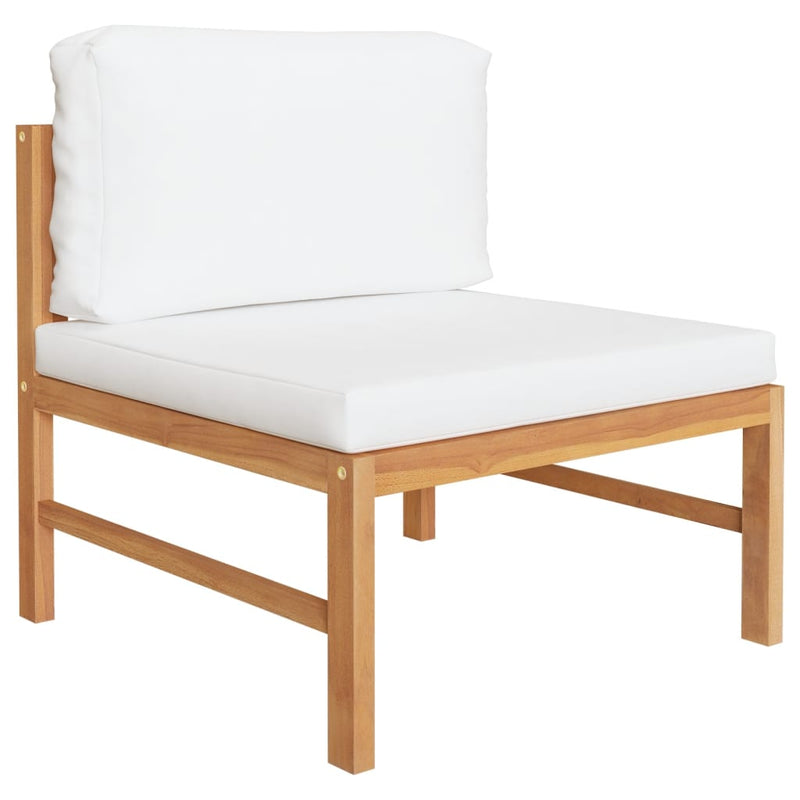 3 Piece Patio Lounge Set with Cream Cushions Teak Wood