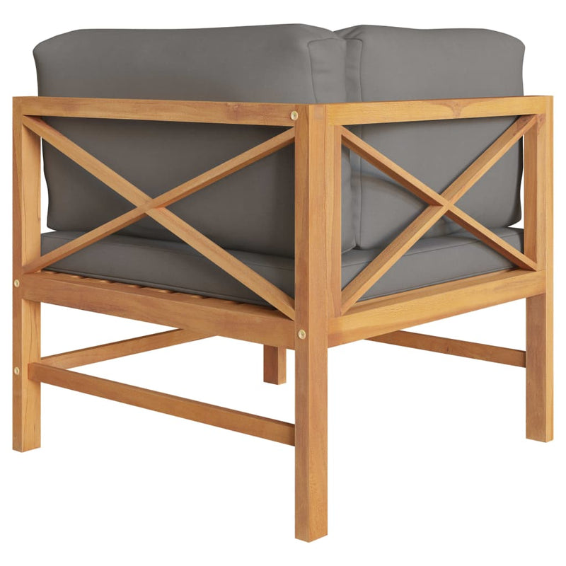 Corner Sofa with Dark Gray Cushions Solid Teak Wood