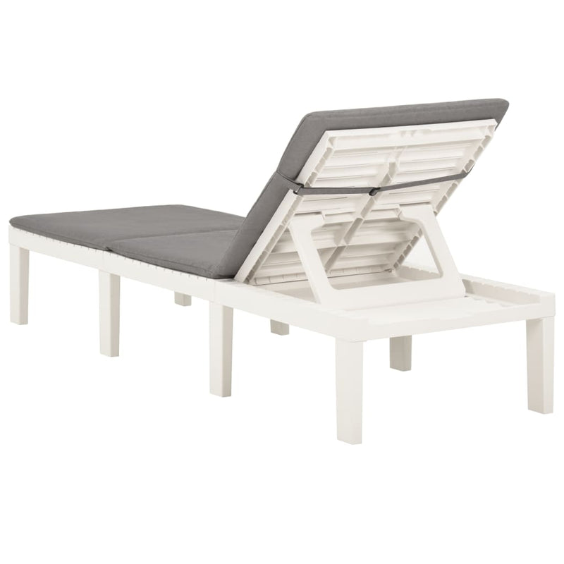 Sun Lounger with Cushion Plastic White