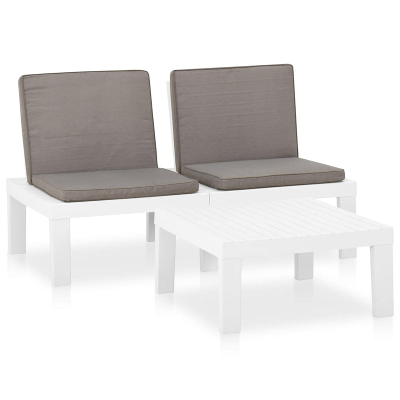 2 Piece Patio Lounge Set with Cushions Plastic White