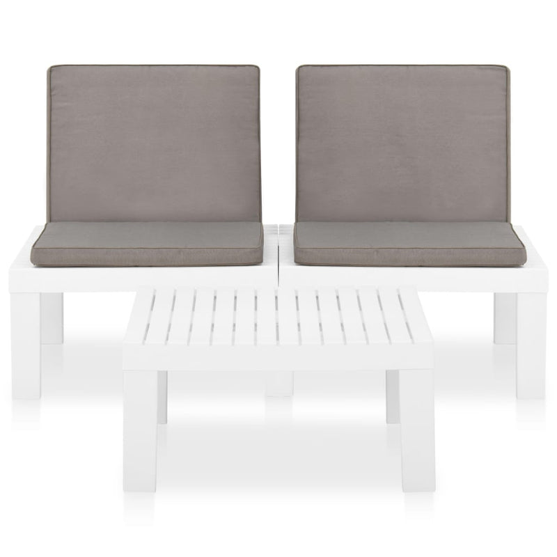 2 Piece Patio Lounge Set with Cushions Plastic White