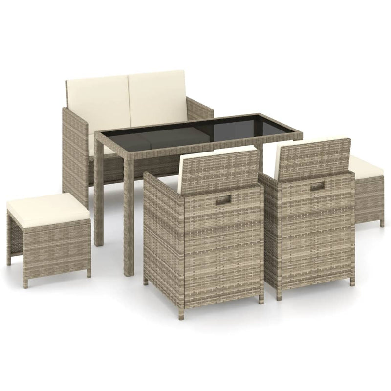 6 Piece Patio Dining Set with Cushions Poly Rattan Beige