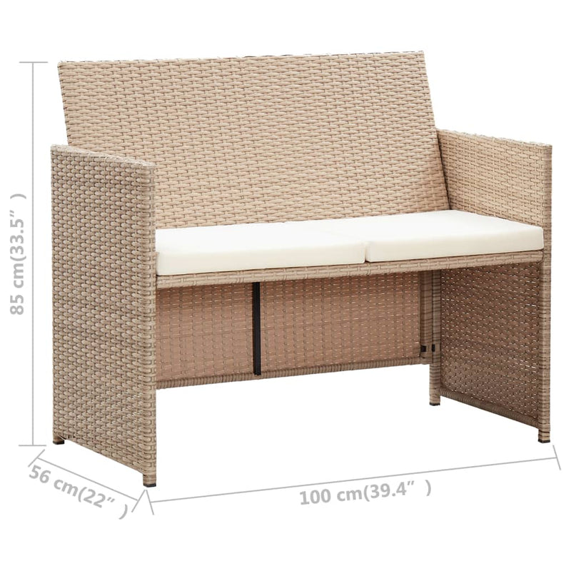 4 Piece Patio Lounge Set with Cushions Beige Poly Rattan