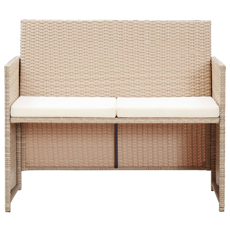2 Seater Patio Sofa with Cushions Beige Poly Rattan